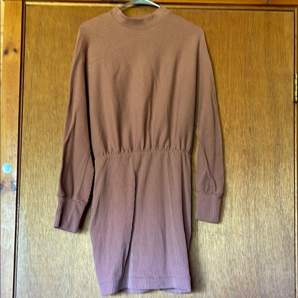 Brown Ribbed Knit Dress